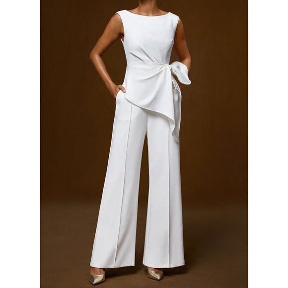 Fehaute Elegant Black Sleeveless Bow Front Pocket Jumpsuit NWT Size 8 - Picture 1 of 10